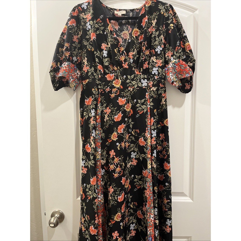 Umgee Dress Bohemian Retro Black Two Tone Floral Cottage Midi Size XL